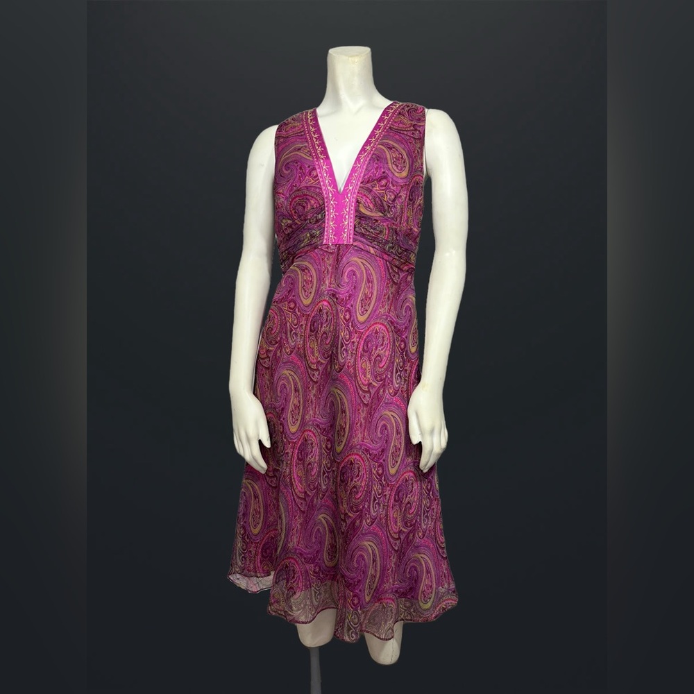 Boho Y2K Laundy by Shelli Segal  Pink Paisley Midi Dress | 100% Silk | Size 6